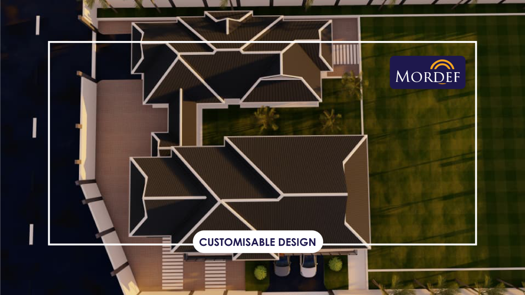 An aerial view of a modern house design showing shape and and size by Mordef Design Studio.